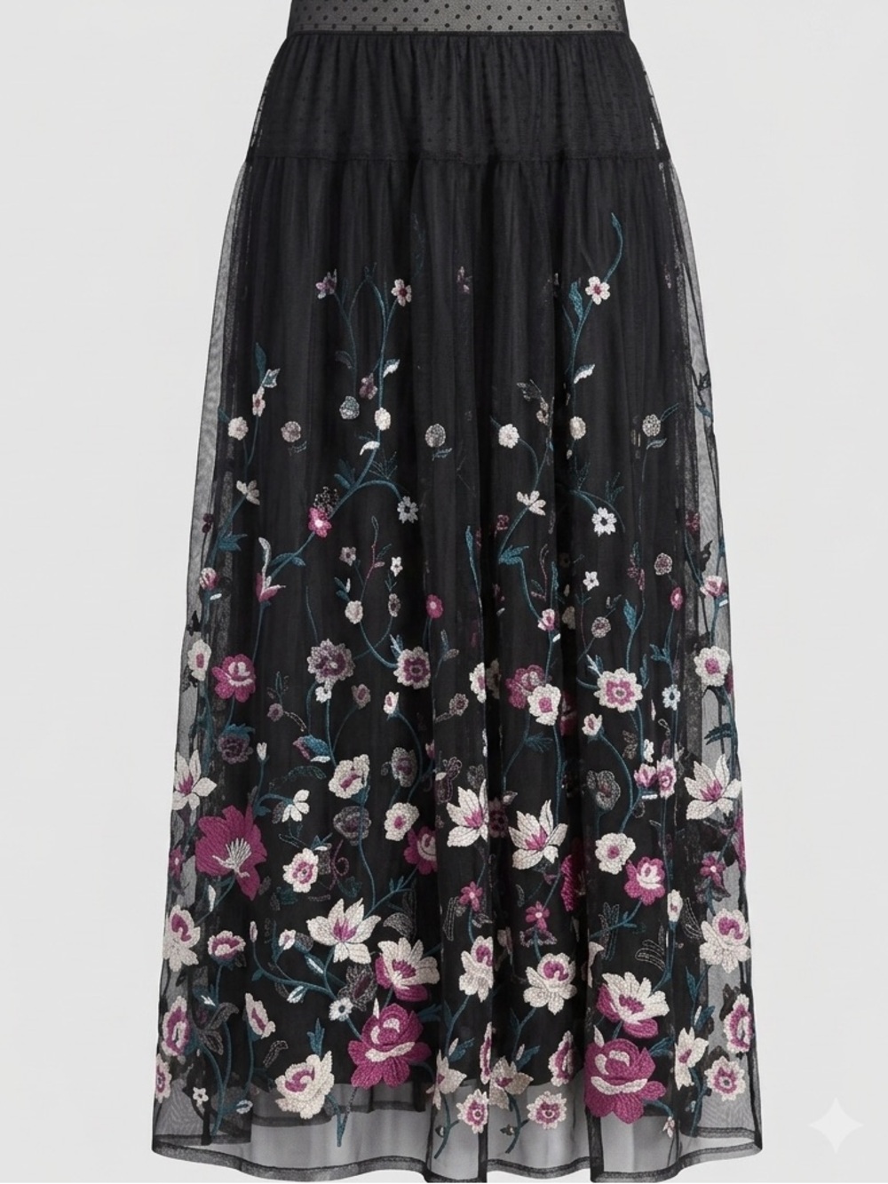 Black mesh Maxi Dress  Large Sheer Floral Embroidered Kimono Cover up - Picture 8 of 10